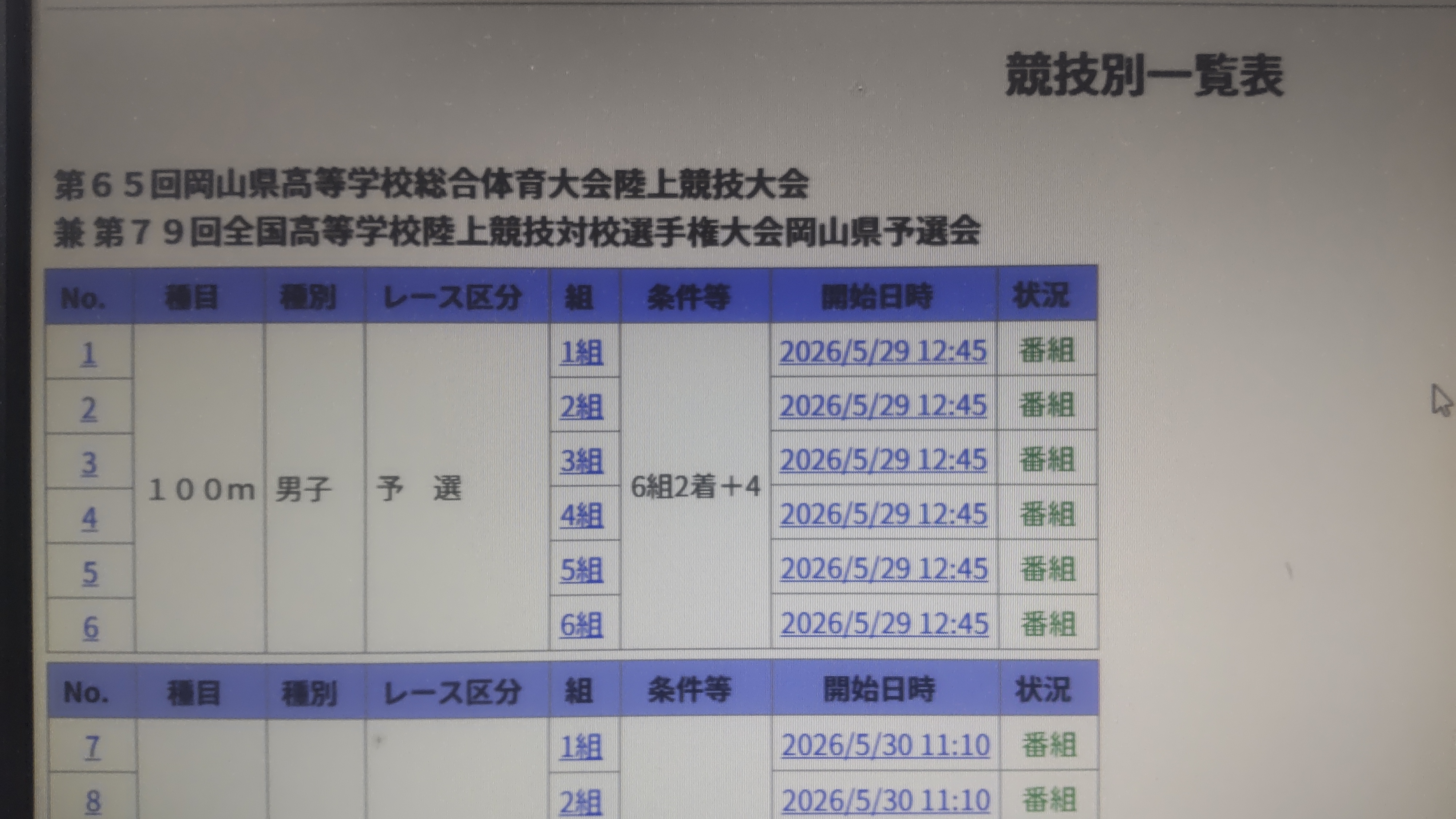競技会情報(第65回県高校総体)